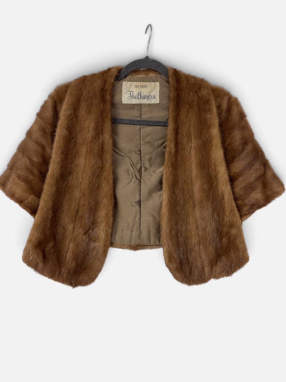 Vintage Mink Fur Stole Shawl Bolero Brown Hollywood Glam Pockets Thalhimer’s